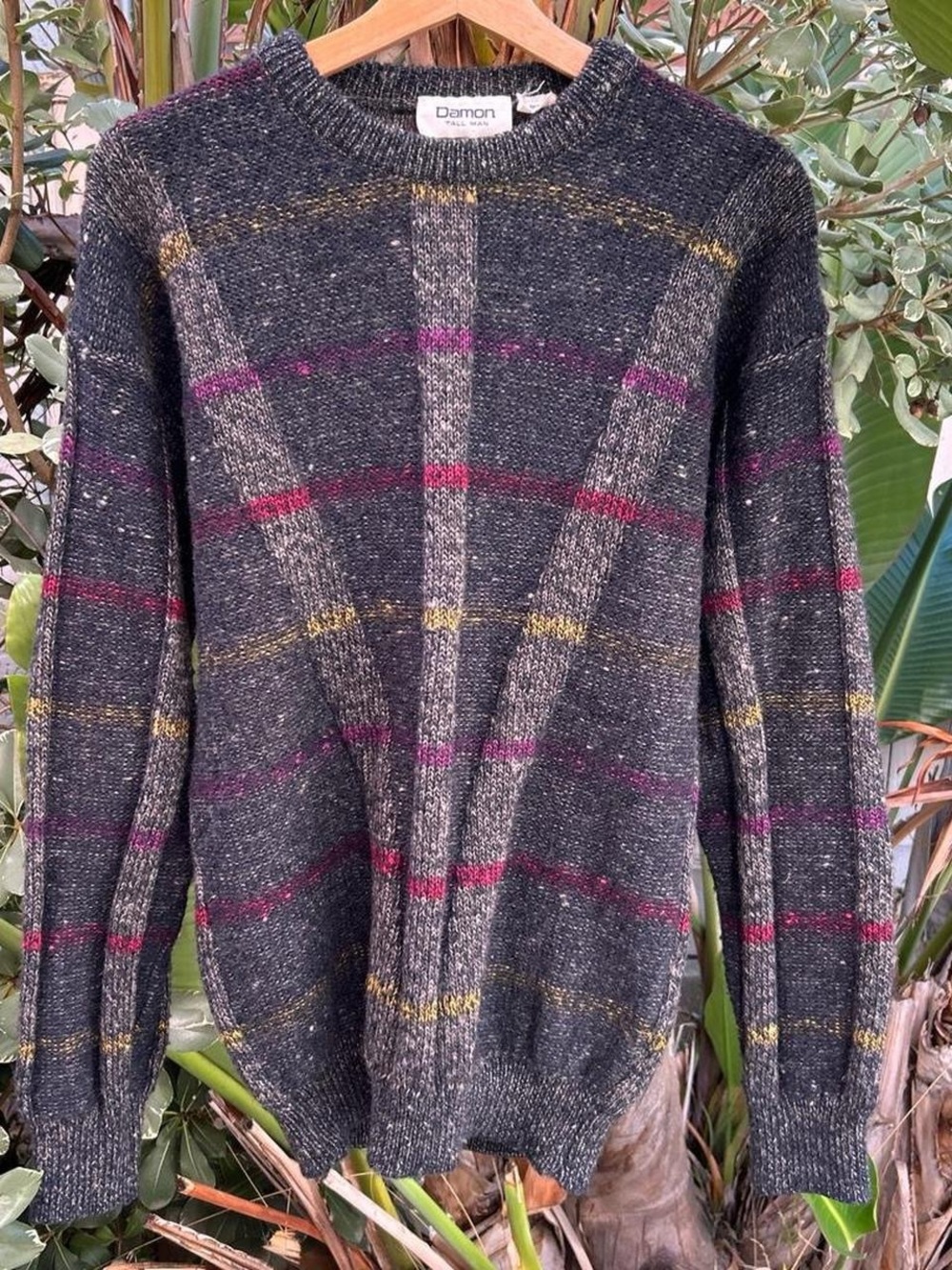 Vintage 90s Damon Tall Man Plaid Wool Blend Sweater MT Made in Italy
